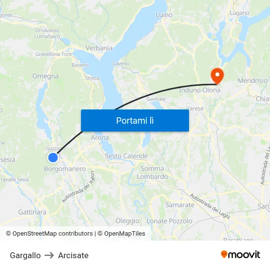 Gargallo to Arcisate map