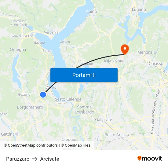 Paruzzaro to Arcisate map