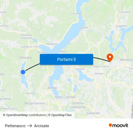 Pettenasco to Arcisate map