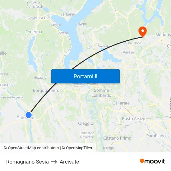 Romagnano Sesia to Arcisate map