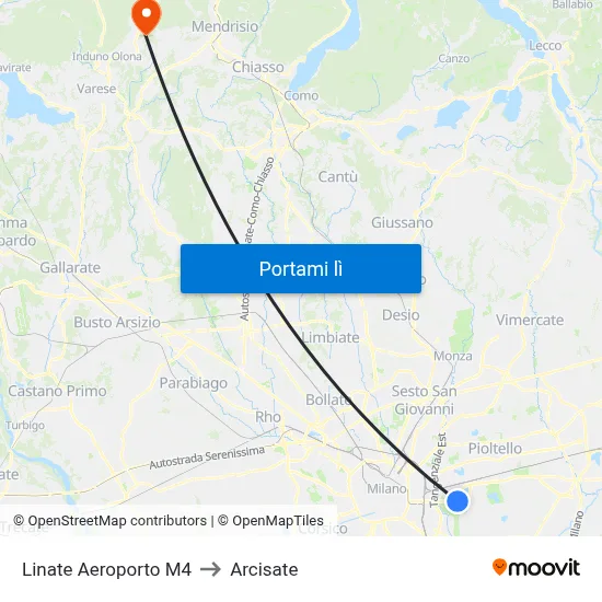 Linate Aeroporto M4 to Arcisate map