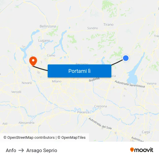 Anfo to Arsago Seprio map