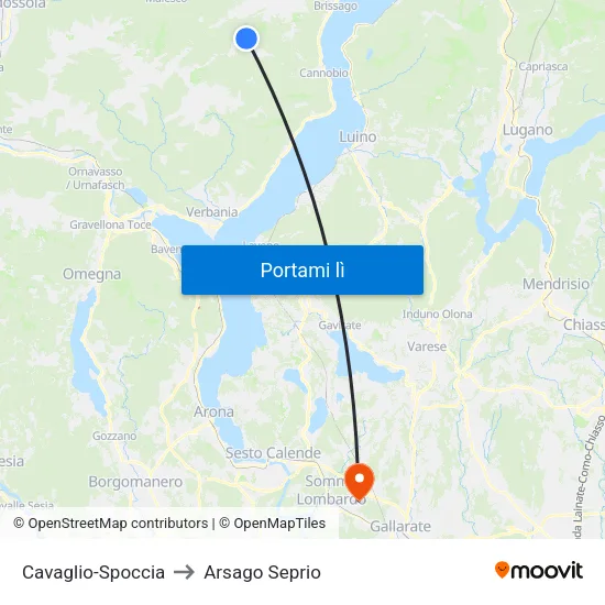 Cavaglio-Spoccia to Arsago Seprio map