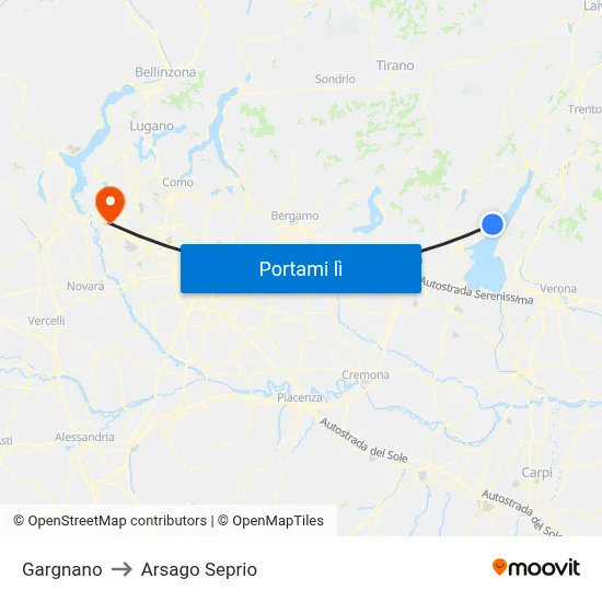 Gargnano to Arsago Seprio map