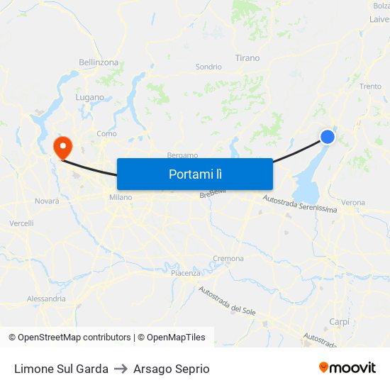 Limone Sul Garda to Arsago Seprio map