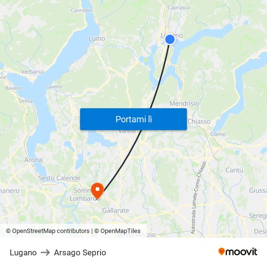 Lugano to Arsago Seprio map