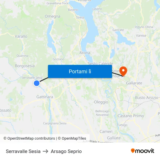 Serravalle Sesia to Arsago Seprio map