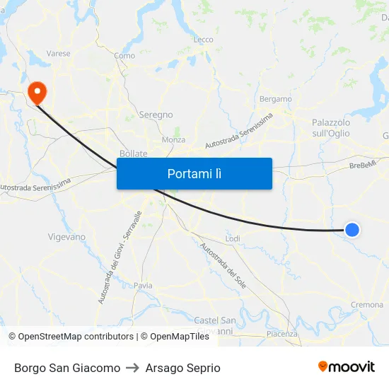 Borgo San Giacomo to Arsago Seprio map