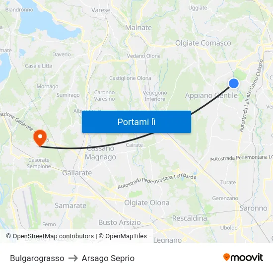 Bulgarograsso to Arsago Seprio map