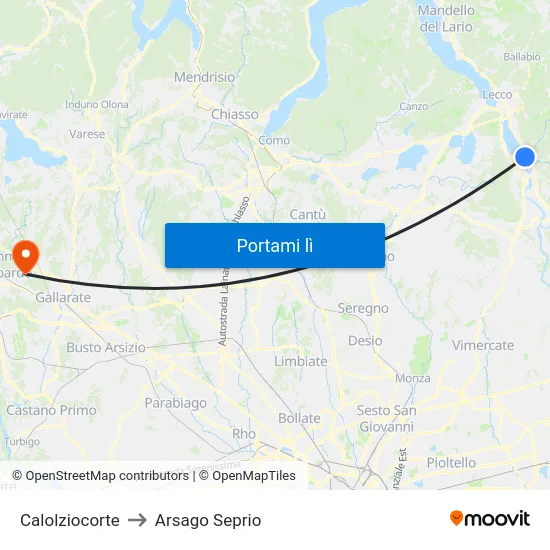 Calolziocorte to Arsago Seprio map