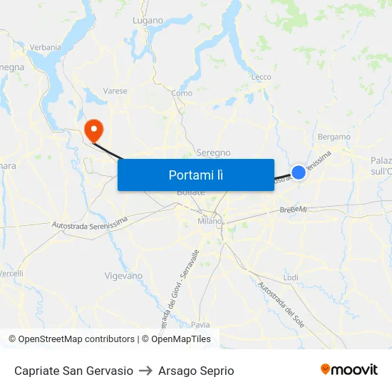 Capriate San Gervasio to Arsago Seprio map