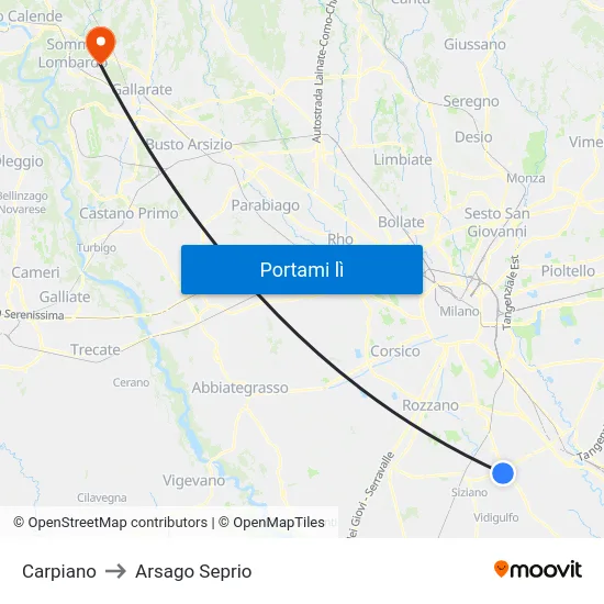 Carpiano to Arsago Seprio map