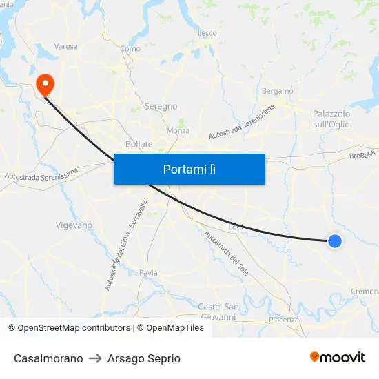 Casalmorano to Arsago Seprio map