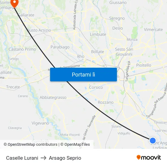 Caselle Lurani to Arsago Seprio map