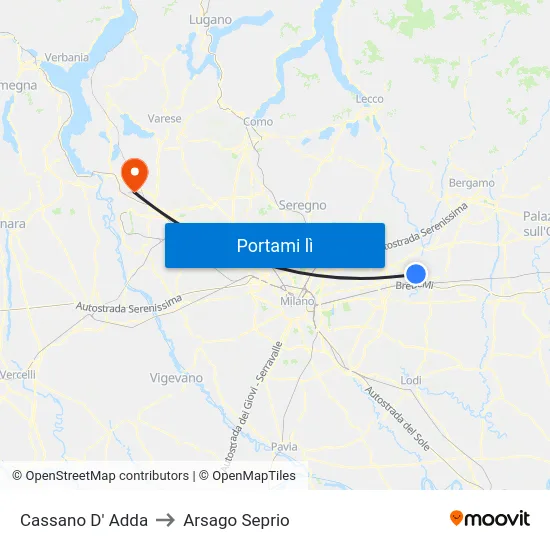 Cassano D' Adda to Arsago Seprio map