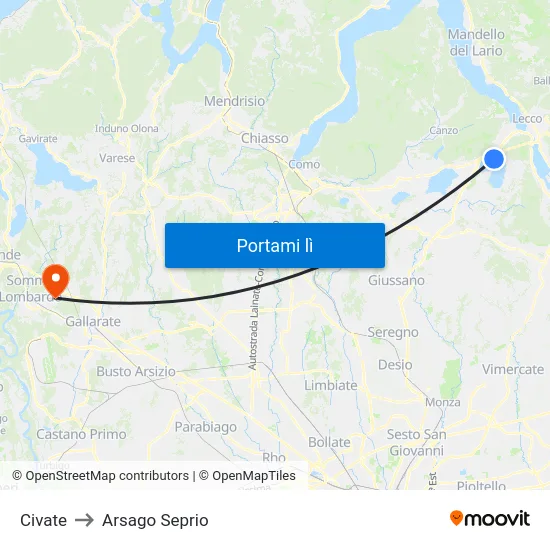 Civate to Arsago Seprio map