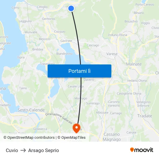 Cuvio to Arsago Seprio map