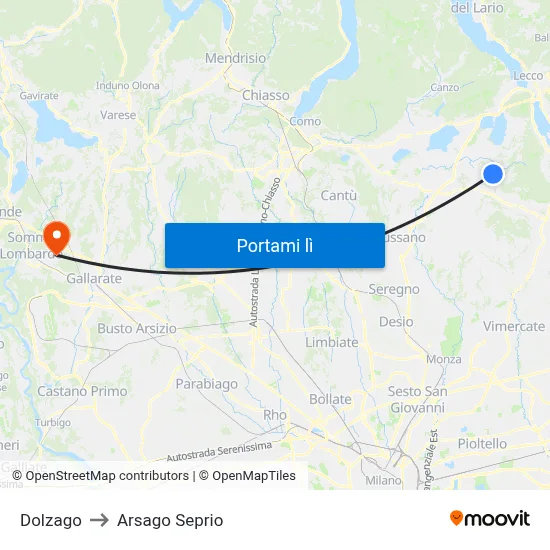 Dolzago to Arsago Seprio map