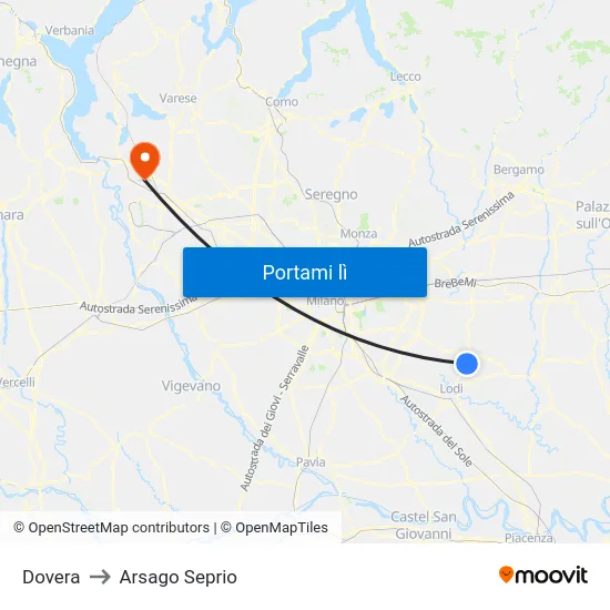 Dovera to Arsago Seprio map