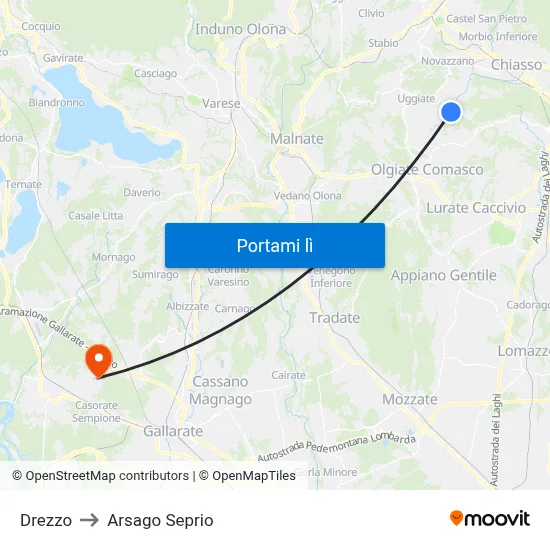 Drezzo to Arsago Seprio map