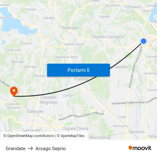 Grandate to Arsago Seprio map