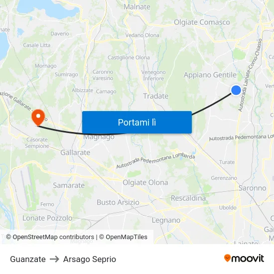 Guanzate to Arsago Seprio map