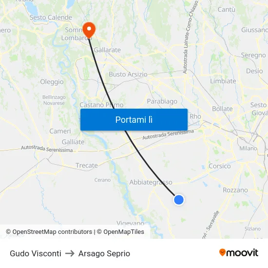 Gudo Visconti to Arsago Seprio map