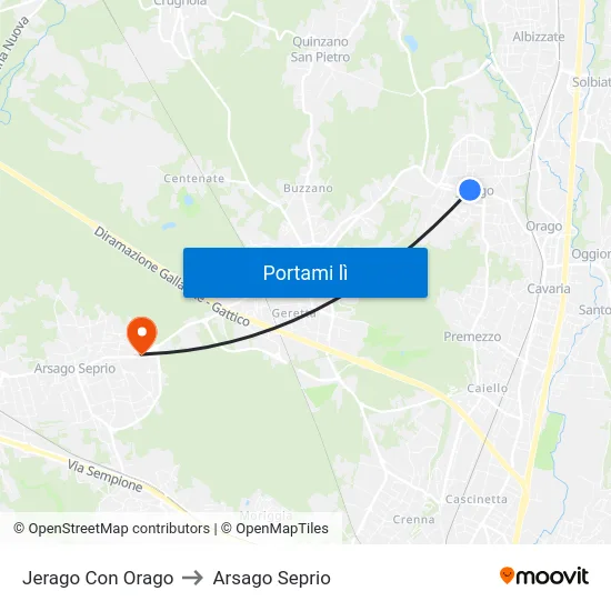 Jerago Con Orago to Arsago Seprio map