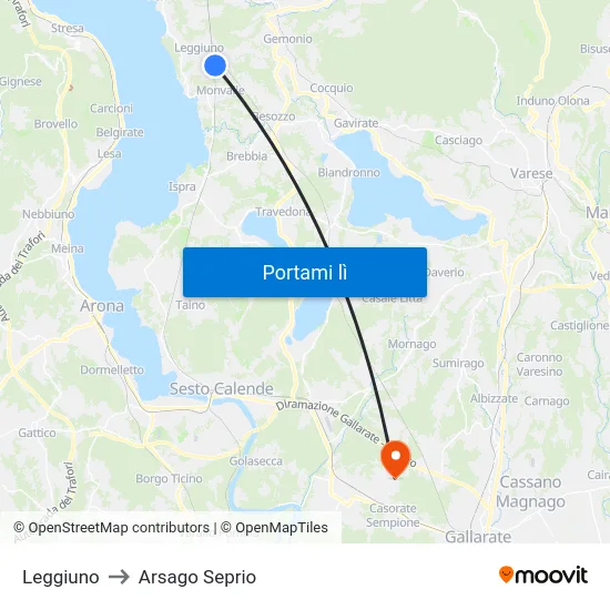 Leggiuno to Arsago Seprio map