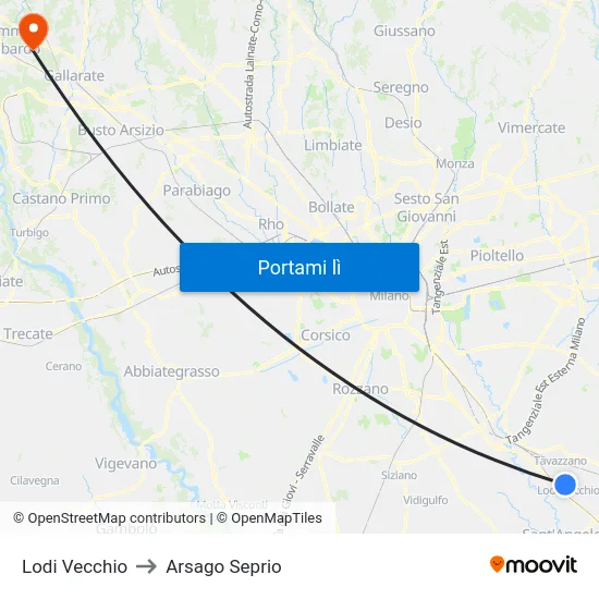 Lodi Vecchio to Arsago Seprio map