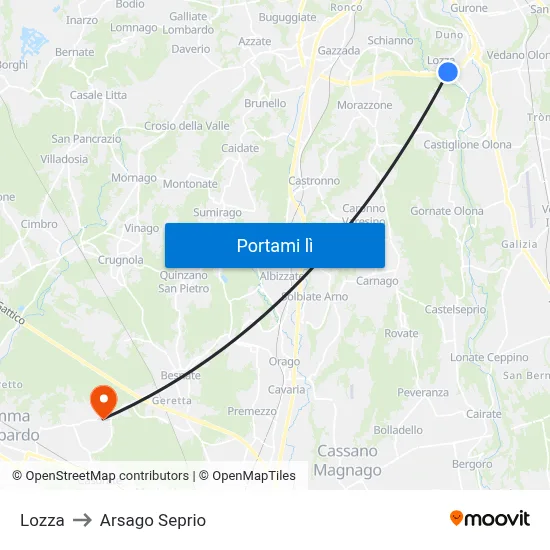 Lozza to Arsago Seprio map