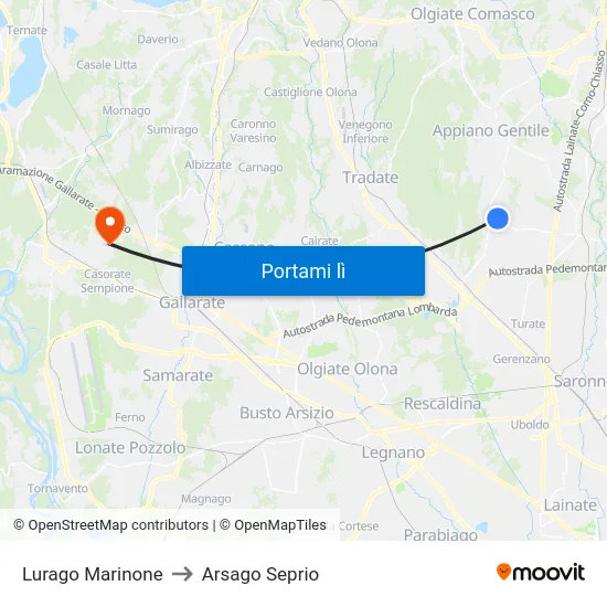 Lurago Marinone to Arsago Seprio map