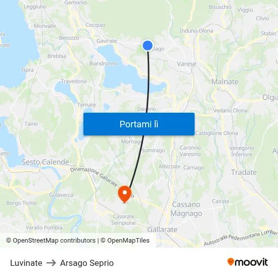 Luvinate to Arsago Seprio map