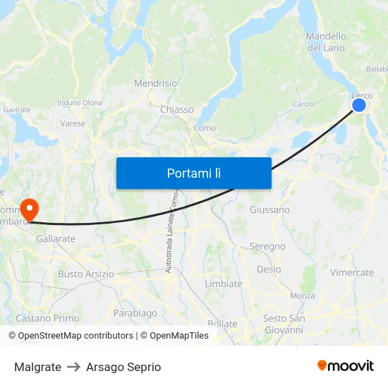 Malgrate to Arsago Seprio map