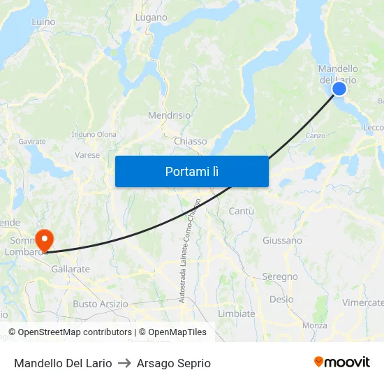 Mandello Del Lario to Arsago Seprio map