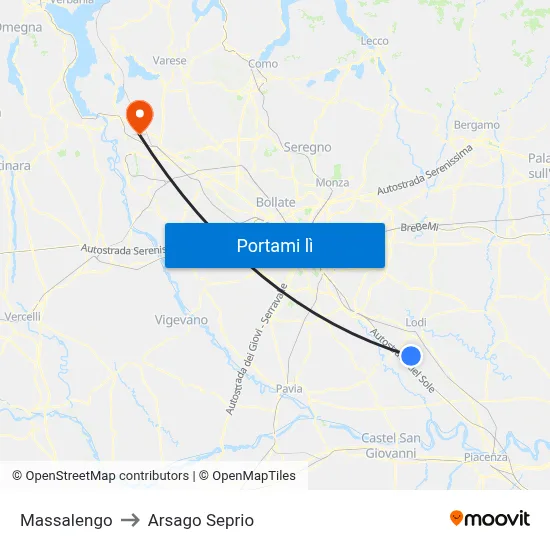 Massalengo to Arsago Seprio map