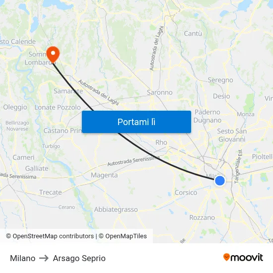 Milano to Arsago Seprio map