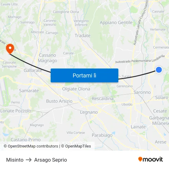 Misinto to Arsago Seprio map