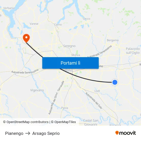 Pianengo to Arsago Seprio map