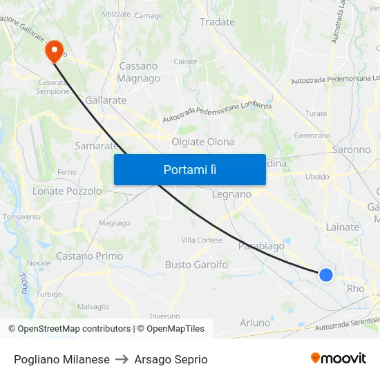 Pogliano Milanese to Arsago Seprio map