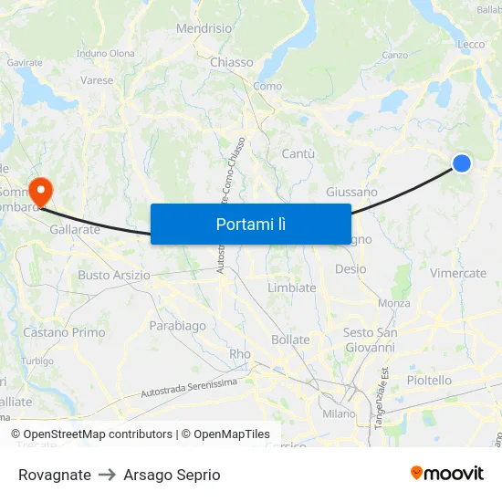 Rovagnate to Arsago Seprio map