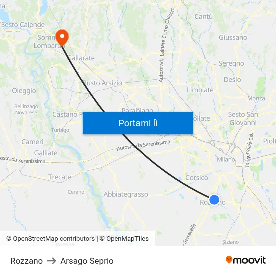 Rozzano to Arsago Seprio map