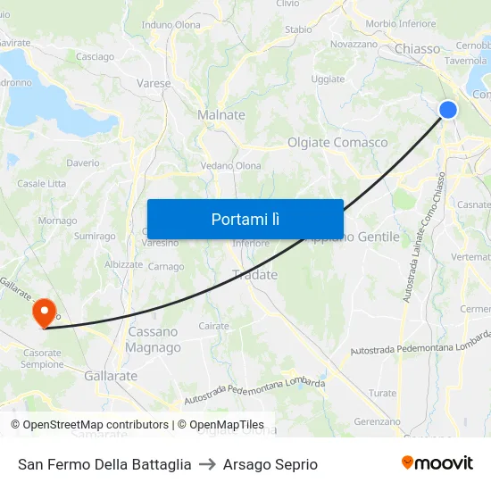 San Fermo Della Battaglia to Arsago Seprio map