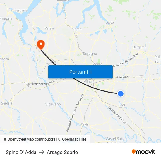 Spino D' Adda to Arsago Seprio map