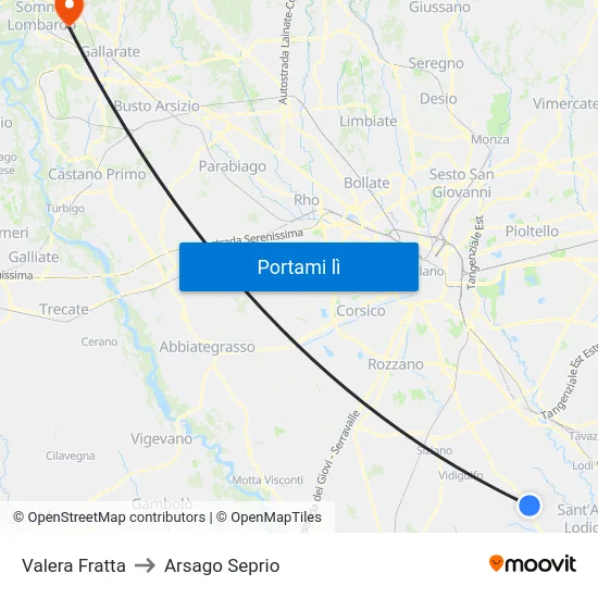 Valera Fratta to Arsago Seprio map