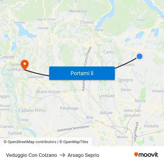 Veduggio Con Colzano to Arsago Seprio map