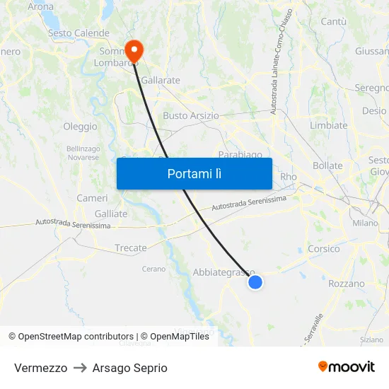 Vermezzo to Arsago Seprio map
