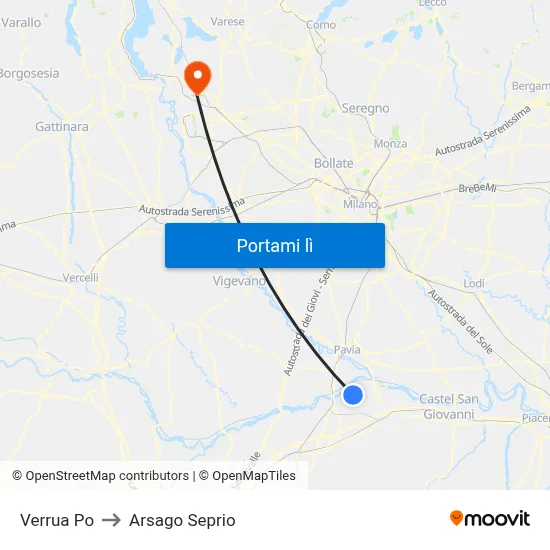 Verrua Po to Arsago Seprio map