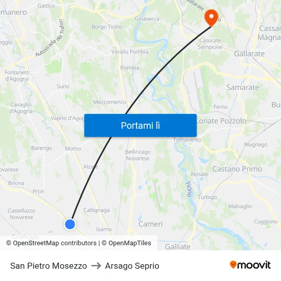 San Pietro Mosezzo to Arsago Seprio map