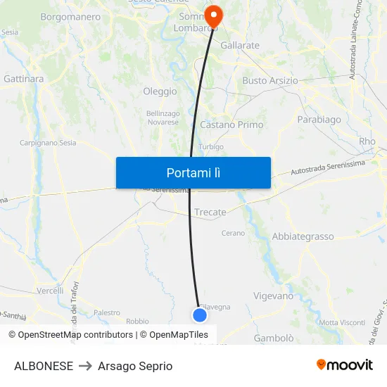 ALBONESE to Arsago Seprio map